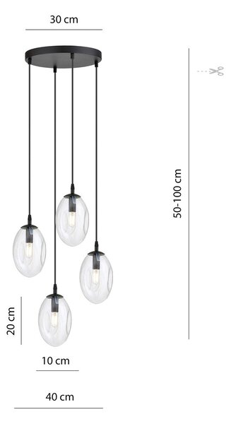 Závěsné svítidlo ASTRAL 4 PREM – černé, čiré sklo, 4× E14, šířka 40 cm