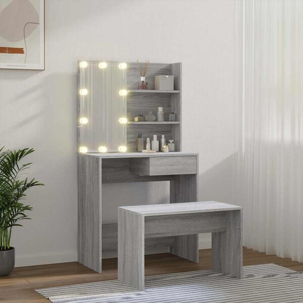 Toaletní stolek sada s LED šedý sonoma kompozitní dřevo 3114113