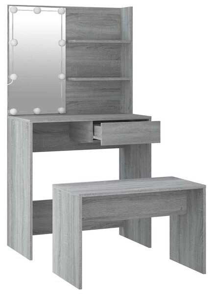 Toaletní stolek sada s LED šedý sonoma kompozitní dřevo 3114113