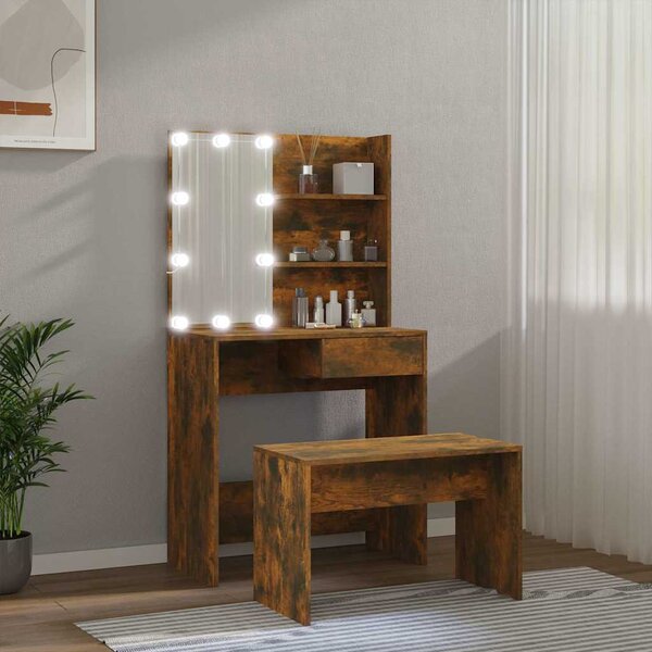 Toaletní stolek sada s LED kouřový dub kompozitní dřevo 3114112
