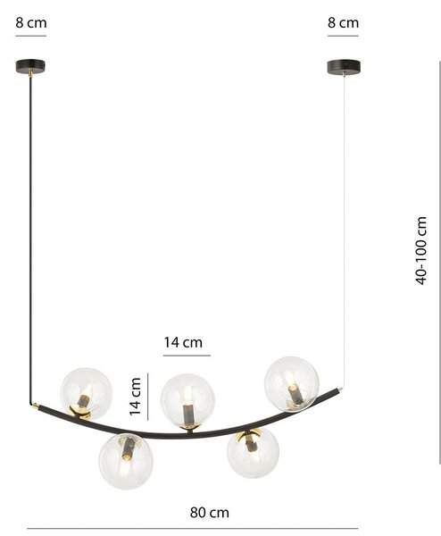 Závěsné svítidlo RITZ 5 – černé, čiré sklo, 5× E14, šířka 80 cm