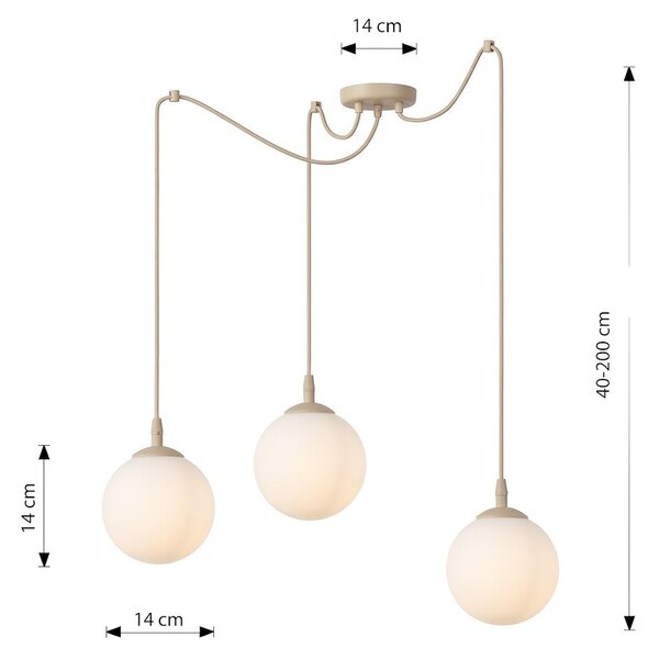 Závěsné svítidlo GIGI 3 – moka, opálové sklo, 3× E14, šířka 200 cm