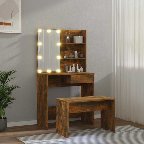 Toaletní stolek sada s LED kouřový dub kompozitní dřevo 3114112