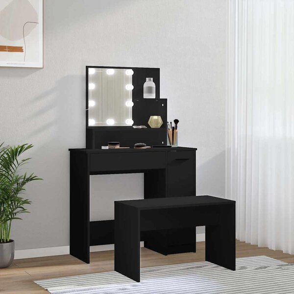 Set toaletního stolku s LED černý kompozitní dřevo 3114116