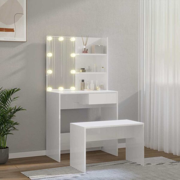 Toaletní stolek sada s LED bílý vysoký lesk kompozitní dřevo 3114111