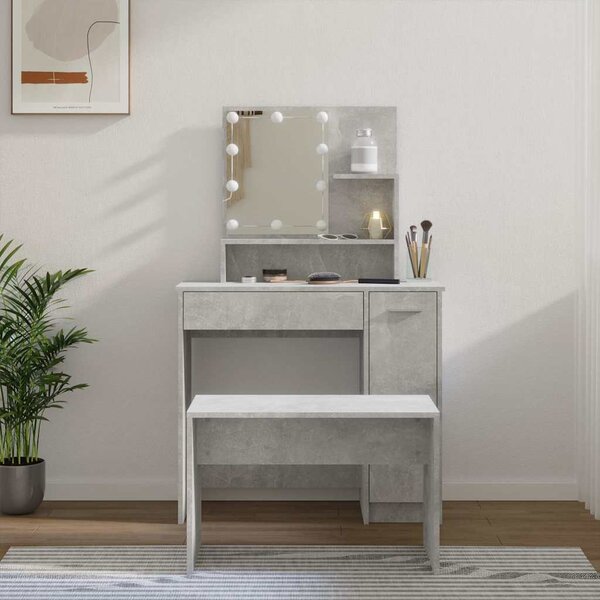 Toaletní stolek sada s LED betonově šedý kompozitní dřevo 3114118