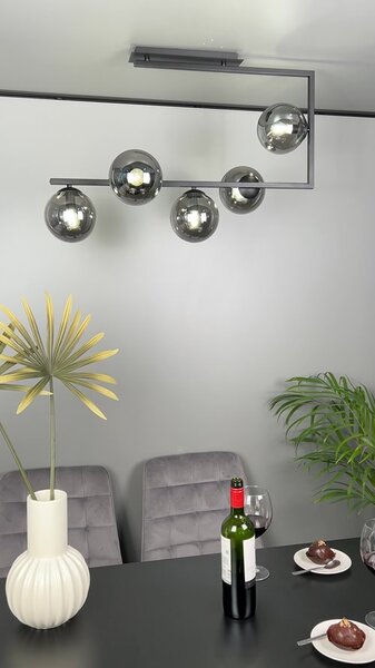 Stropní svítidlo SOMA 5 – černé, opálové sklo, 5× E14, šířka 83 cm