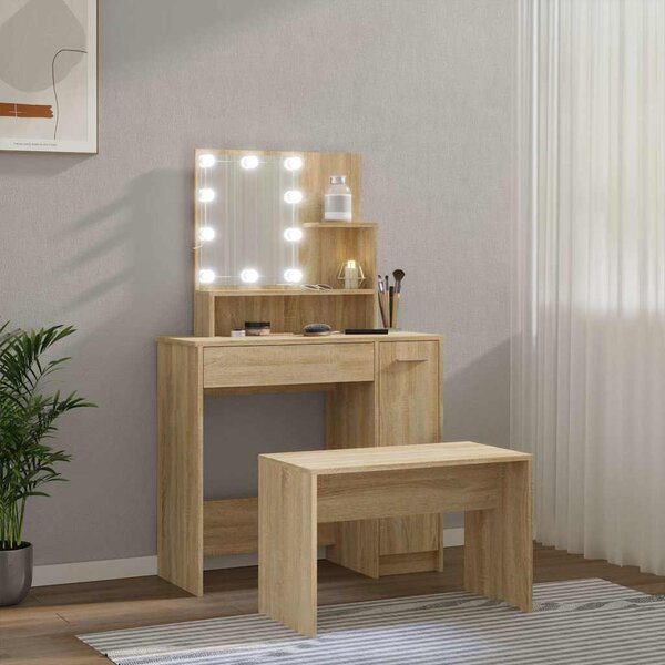 Toaletní stolek sada s LED dub sonoma kompozitní dřevo 3114117