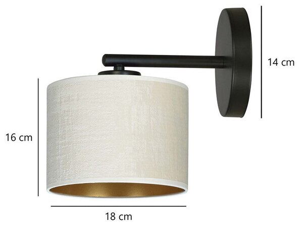 Nástěnné svítidlo HILDE K1 – černé, bílé textilní stínidlo, 1× E27, šířka 18 cm
