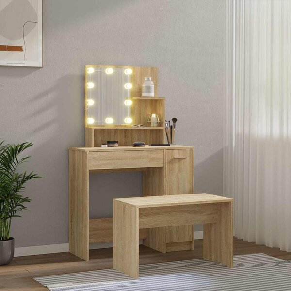 Toaletní stolek sada s LED dub sonoma kompozitní dřevo 3114117