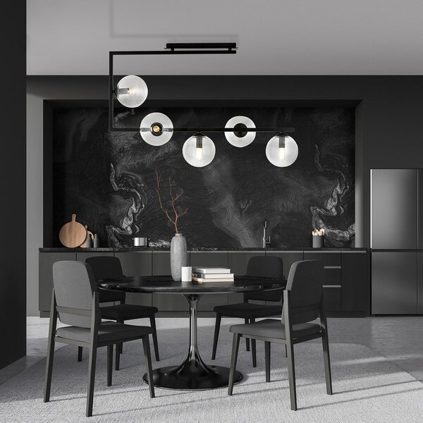 Stropní svítidlo SOMA 5 – černé, čiré sklo, 5× E14, šířka 83 cm