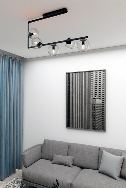 Stropní svítidlo SOMA 5 – černé, čiré sklo, 5× E14, šířka 83 cm
