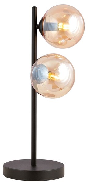 Stolní lampa ROSSI LN2 – černá, jantarové sklo, 2× E14, šířka 20 cm