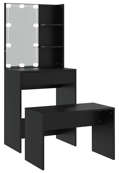 Set toaletního stolku s LED černý kompozitní dřevo 3114132