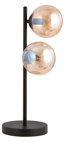 Stolní lampa ROSSI LN2 – černá, jantarové sklo, 2× E14, šířka 20 cm
