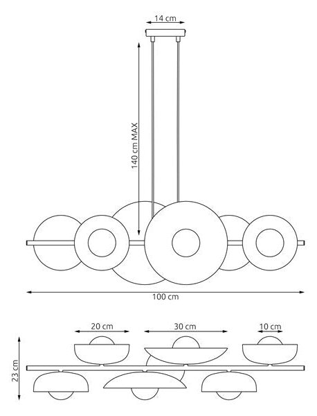 Závěsné svítidlo VOLUM 6 – černé, bílé sklo, 6× G9, šířka 100 cm