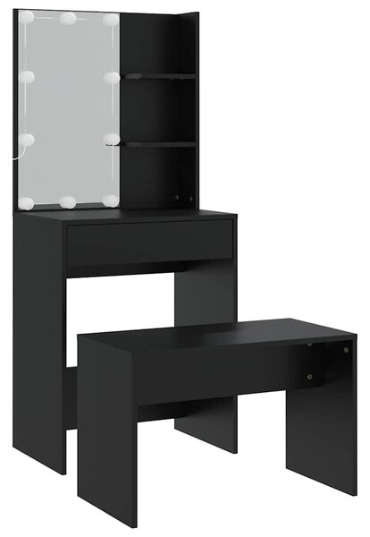 Set toaletního stolku s LED černý kompozitní dřevo 3114132