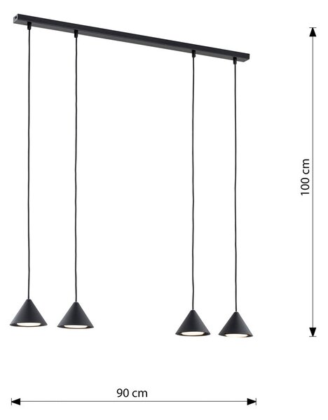 Závěsné svítidlo ELIT 4 – černé, 4× GX53, šířka 90 cm