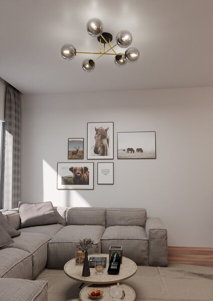 Stropní svítidlo MAGNUM 6 – černé, grafitové sklo, 2× E14, šířka 75 cm