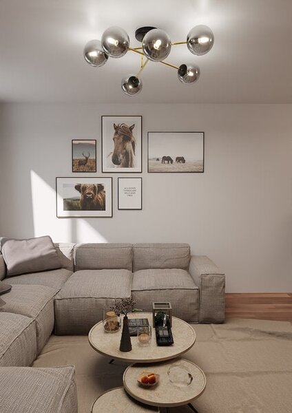 Stropní svítidlo MAGNUM 6 – černé, grafitové sklo, 2× E14, šířka 75 cm