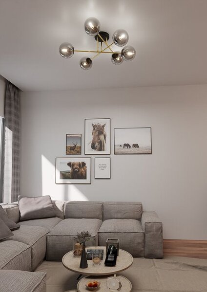 Stropní svítidlo MAGNUM 6 – černé, grafitové sklo, 2× E14, šířka 75 cm