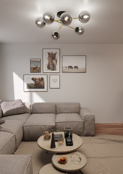 Stropní svítidlo MAGNUM 6 – černé, grafitové sklo, 2× E14, šířka 75 cm