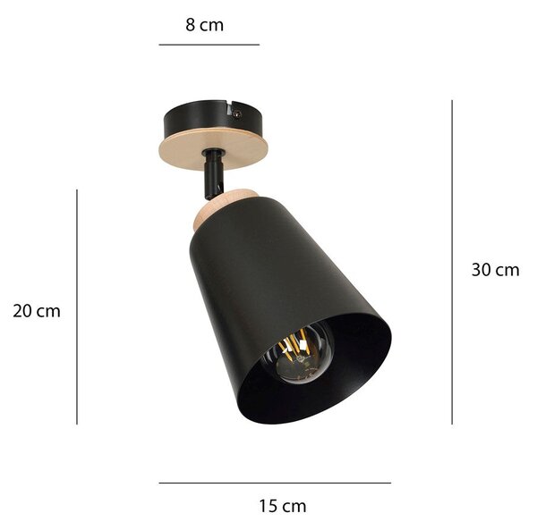 Stropní svítidlo ATLAS 1 – černé, 1× E27, šířka 15 cm