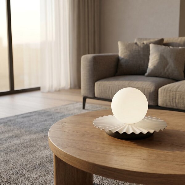 Stolní lampa UMBRA LN1 – bílá / černá, sklo, 1× G9, šířka 20 cm