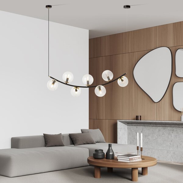 Závěsné svítidlo RITZ 7 – černé, čiré sklo, 7× E14, šířka 95 cm