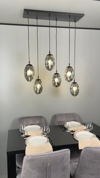 Závěsné svítidlo ASTRAL 6 – černé, grafitové / čiré / jantarové sklo, 6× E14, šířka 65 cm