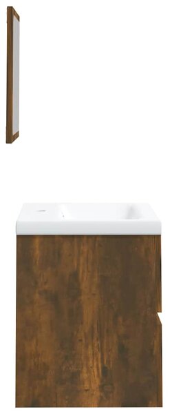 Koupelnová skříňka s umyvadlem a zrcadlem kouřový dub 3114176