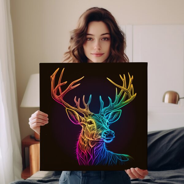 Obraz na plátně - barevný jelen, hlava FeelHappy.cz Rozměr (Šířka/Výška): 60 x 60 cm