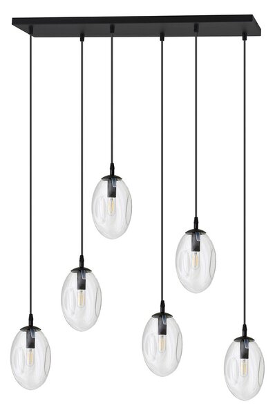 Závěsné svítidlo ASTRAL 6 – černé, čiré sklo, 6× E14, šířka 65 cm
