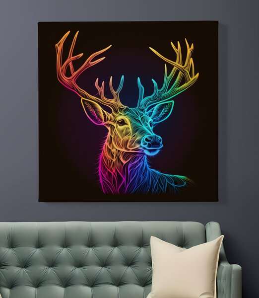 Obraz na plátně - barevný jelen, hlava FeelHappy.cz Rozměr (Šířka/Výška): 60 x 60 cm