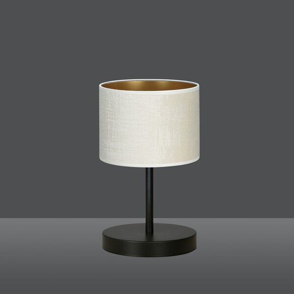Stolní lampa HILDE LN1 – černá, bílé textilní stínidlo, 1× E27, šířka 18 cm