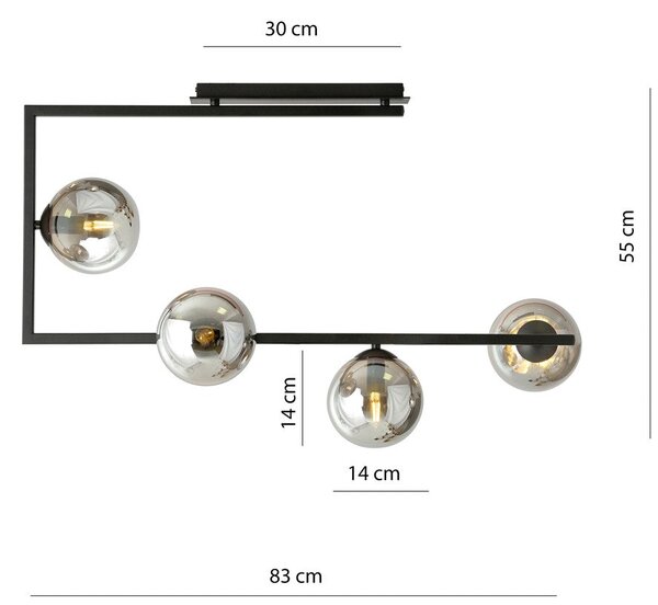 Stropní svítidlo SOMA 4 – černé, grafitové sklo, 4× E14, šířka 83 cm