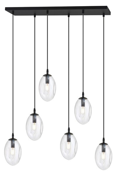 Závěsné svítidlo ASTRAL 6 – černé, čiré sklo, 6× E14, šířka 65 cm