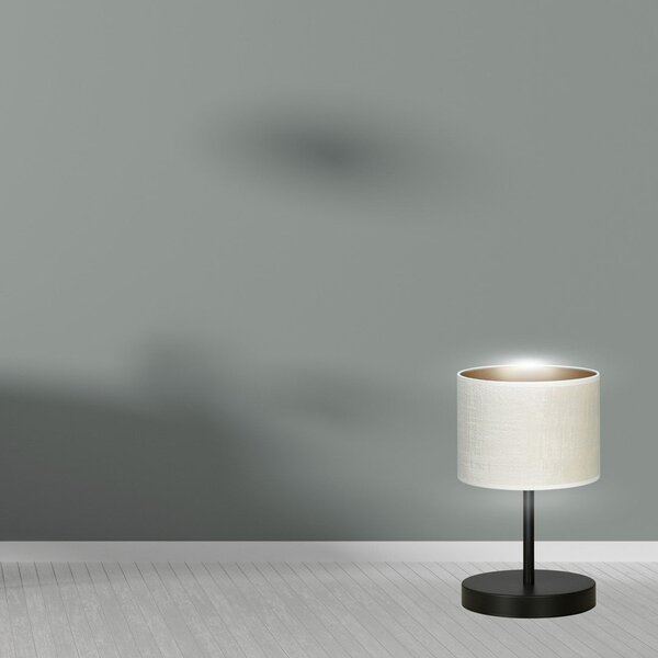 Stolní lampa HILDE LN1 – černá, bílé textilní stínidlo, 1× E27, šířka 18 cm