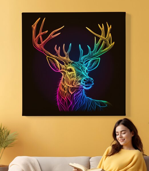 Obraz na plátně - barevný jelen, hlava FeelHappy.cz Rozměr (Šířka/Výška): 60 x 60 cm