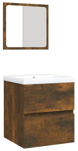 Koupelnová skříňka s umyvadlem a zrcadlem kouřový dub 3114176