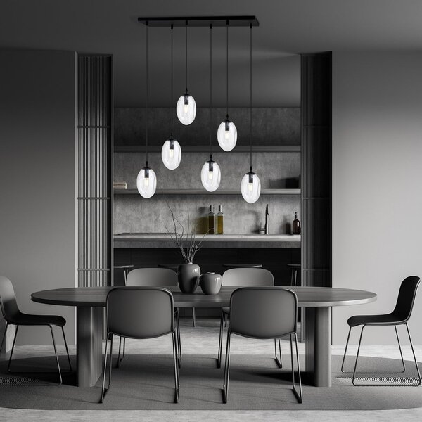 Závěsné svítidlo ASTRAL 6 – černé, čiré sklo, 6× E14, šířka 65 cm