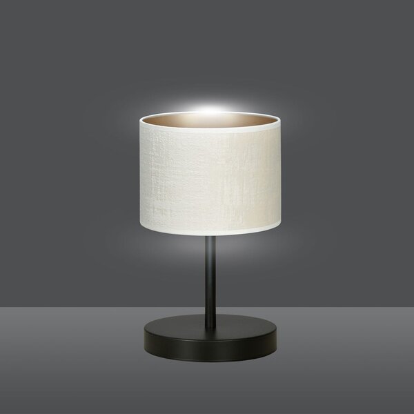 Stolní lampa HILDE LN1 – černá, bílé textilní stínidlo, 1× E27, šířka 18 cm