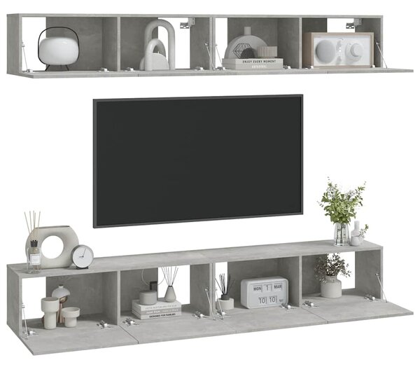 Nástěnné TV skříňky 4 ks betonově šedé 100 x 30 x 30 cm 3114193