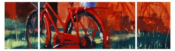 Obraz červeného kola, akrylová malba (170x50 cm)