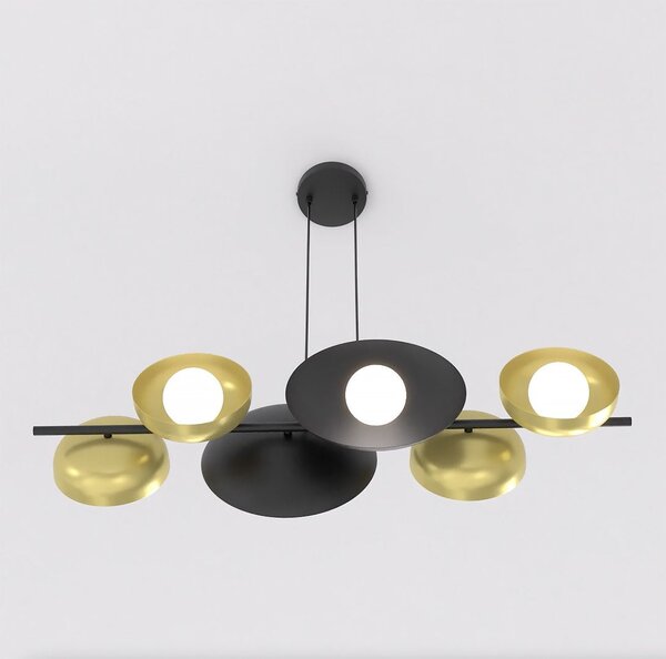 Závěsné svítidlo VOLUM 6 – černé / zlaté, bílé sklo, 6× G9, šířka 100 cm