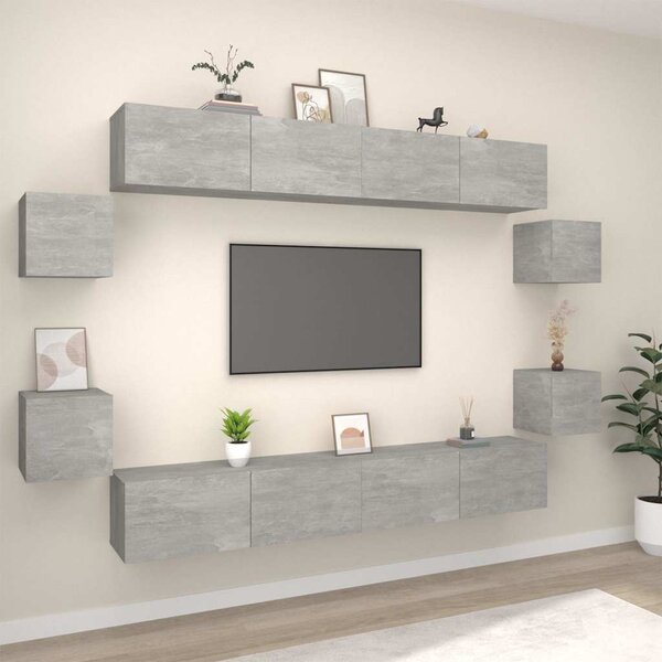 8dílný set TV skříněk betonově šedý kompozitní dřevo 3114225