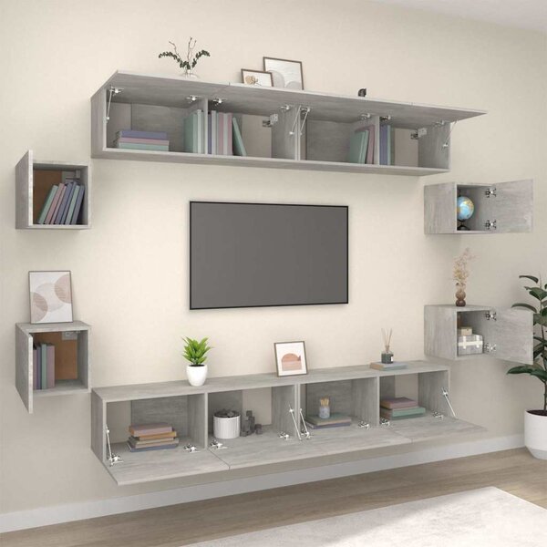 8dílný set TV skříněk betonově šedý kompozitní dřevo 3114225