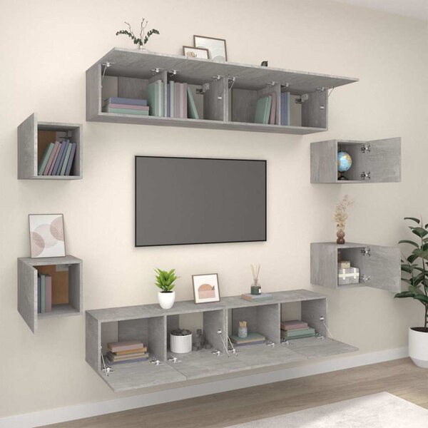 8dílný set TV skříněk betonově šedý kompozitní dřevo 3114217