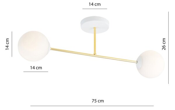 Stropní svítidlo MAGNUM 2 – bílé, opálové sklo, 2× E14, šířka 75 cm