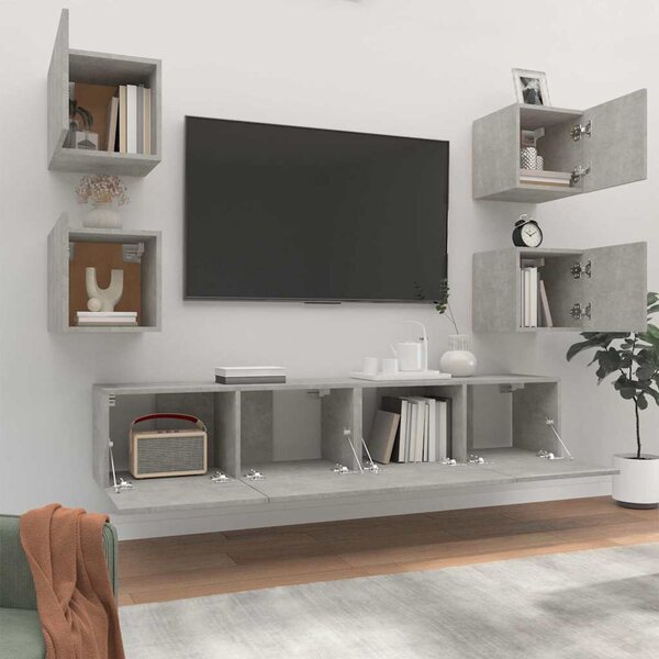 6dílný set TV skříněk betonově šedý kompozitní dřevo 3114257